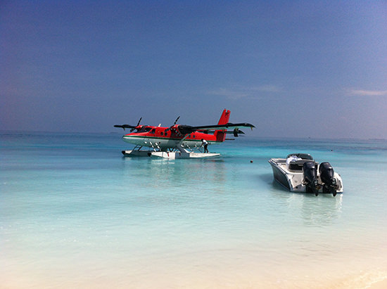 It was a little bit noisy, but oh so convenient. Arriving in style at Constance Halaveli