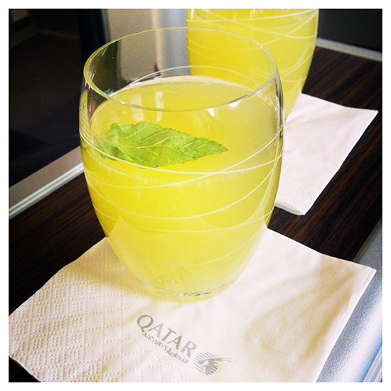 My first Qatar Airways experience last year brought spiced chai to my life. This time around, the mint and lemon juice. I have the chai at home now, but not sure how I will find the lemon juice! Ideas?