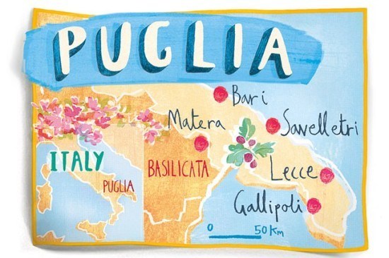 Map of Puglia, Italia