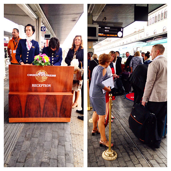 The Check-in procedure at the Belmond Venice-Simplon Orient Express train, in Venice.