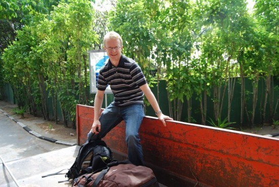 Tom travelling through Maldives by local transport