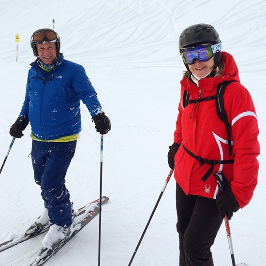 Mr. O and Maria, ready for post lunch skiing!