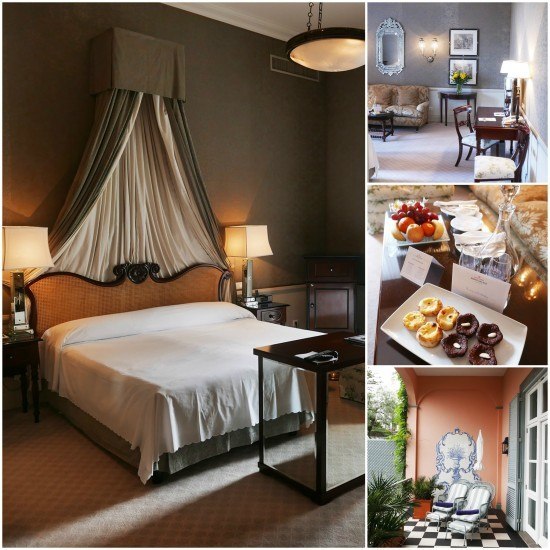 Our stunning suite and our fab welcome amenity. All Sovereign guests receive a bottle of Blandy's Madeira Wine and yummy local cakes.