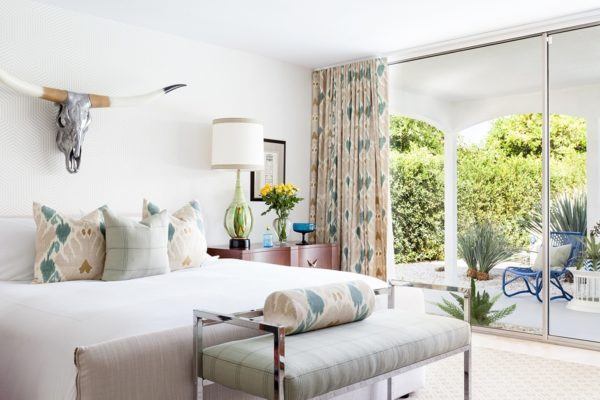 blue door palm springs master bedroom