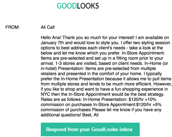 goodlooks personal stylist service ali call correspondence