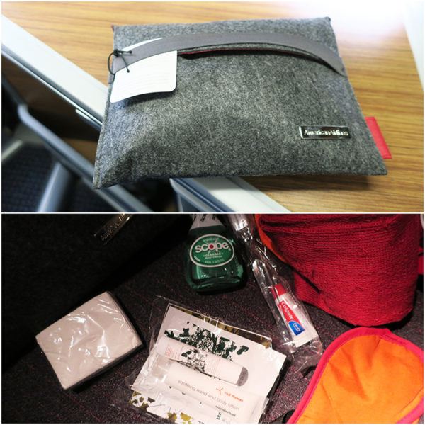 AA American airlines business class seat review 777-300 amenity flight review american airlines business class london to miami B777-300 red flower amenity kit