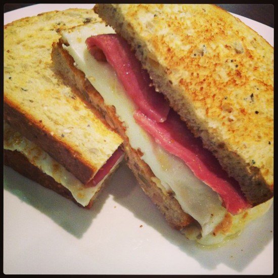 Breakfast of champions - the fab made to order egg and bacon sandwich at the BA First Lounge