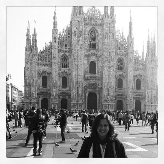The ultimate tourist photo at Piazza del Duomo, Milan The ultimate tourist photo at Piazza del Duomo, Milan