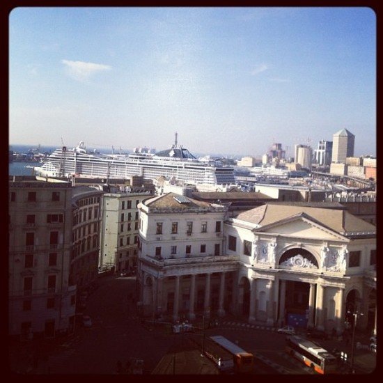 View from the rooftop of the Grande Hotel Savoia, where I stayed and the lovely MSC Splendida, which happened to be in town View from the rooftop of the Grande Hotel Savoia, where I stayed and the lovely MSC Splendida, which happened to be in town